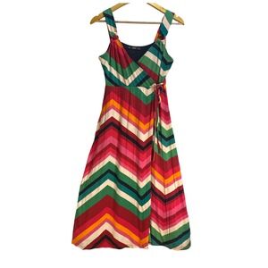 BEBE Y2K Wrap Midi Dress‎ Small Bright Colorblock Cotton Jersey Boho Festival